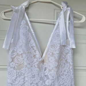 Elegant White Lace Dress with Ribbon Straps